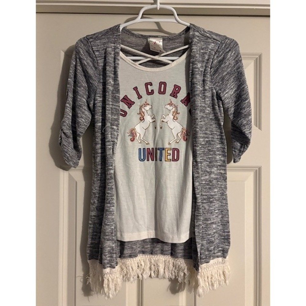 Jenna and Jessie unicorn themed cardigan with attached tank, girls size 12